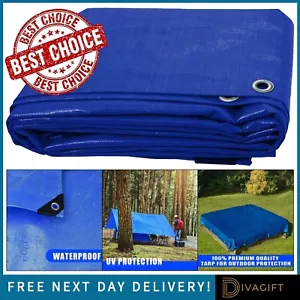 TARPAULIN WATERPROOF COVER TRAP HEAVY DUTY WATERPROOF CAMPING SHEET COVER BLUE - Picture 1 of 55