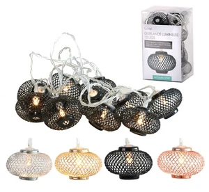 10 LED Laterne Girlande Batteriebetriebene Fee Schnur Licht Metall Netz Party Lante - Bild 1 von 34