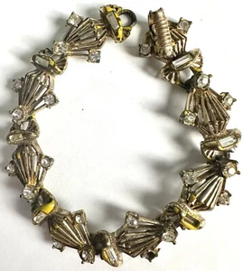 Bracciale vintage smalto giallo strass tono oro - manca molto smalto - Foto 1 di 7
