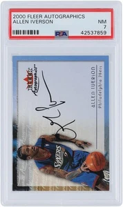 Allen Iverson Philadelphia 76ers Signed 2000 Fleer Autographics #NNO PSA 7 Card - Picture 1 of 3