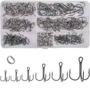 Fishing Treble Hooks, 180pcs Round Bend Treble Hooks Sharp Strong Barbed with... - Picture 1 of 7