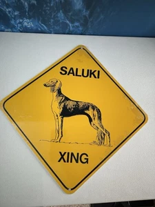 Saluki Dog XING  Tori West Crossing Metal Sign 11X11 Yellow Safety Animal - Picture 1 of 8