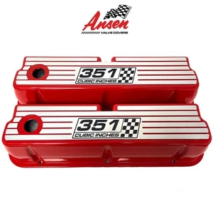 Ford 302, 351 Windsor RED Valve Covers, 351 Cubic Inches - Wide Fin - Ansen USA - Picture 1 of 8