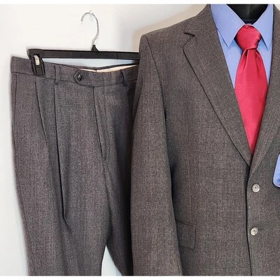 Savile Row Gray 2 Pce Suit 42 Plaid BLAZER 34 Solid PANTS SILK TIE $600 Bespoke - Image 1 of 4