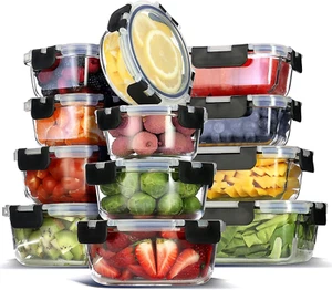 12-Pack Glass Food Storage Containers with Lids, Airtight Glass Meal Prep Contai - Picture 1 of 12