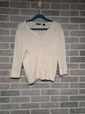 Cárdigan Suéter Vintage Jeanne Pierre Para Mujer Grueso Tejido con Cable Botón Talla XL Foto 1 de 4