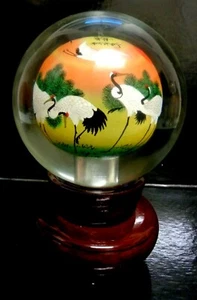 Vintage Chinese Jacarte Reverse Hand Painted Lead Crystal BALL INTRICATE SCENERY - Picture 1 of 6