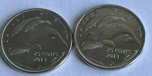 2 monedas 2013 Life in the North ESMERILADAS PEQUEÑAS BALLENAS CANADÁ 25 centavos - Unc - Imagen 1 de 2