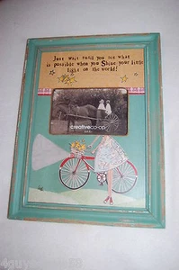 FRAME Hang or Stand DISTRESSED GREEN Girl Child BIKE 10 3/8"x14" for 6x4 photo - Picture 1 of 2