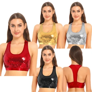 Sexy Mujeres Brillantes Lentejuelas Sujetador Deportivo Prenda para el torso sin mangas Chaleco Entrenamiento Gimnasio Camisas Camisa Activa - Imagen 1 de 50