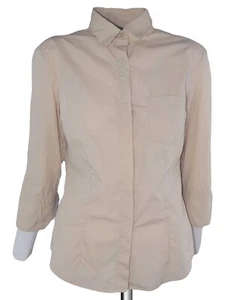 Benetton Camicia Donna Xl Extra Large Beige Manica 3/4 Cotone Bottoni Scomparsa - Picture 1 of 6