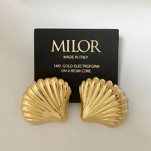 MILOR Italy 14K Yellow Gold Resin Core Seashell Earrings - Picture 1 of 5