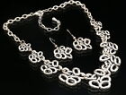 old silver oval circles pewter plated chain choker necklace drop earrings S88