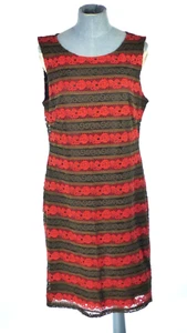 Lace Lace Maille Demoiselle Red Brown Striped Sleeveless Knee Length size UK 12 - Picture 1 of 13
