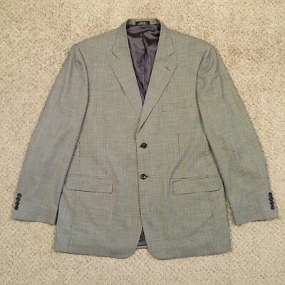Blazer Stafford Para Hombre Talla 44 Largo Gris Pata de Gallo Lana Dos Botones Ventilación Única Foto 1 de 4