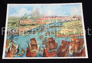 U895 Affiche scolaire vintage Misere Temps fronde Rossignol Siège de la Rochelle - Picture 1 of 2