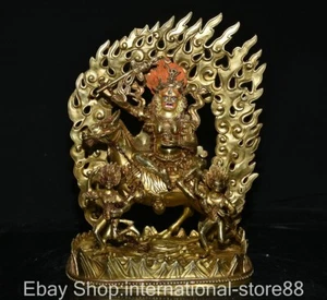 11.6" Antiguo Tíbet Cobre Oro Budismo Palden Lhamo Deidad Paseo Caballo Buda Estatua - Imagen 1 de 14