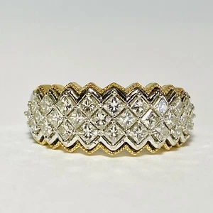 14K Two Tone Gold 0.84ctw Princess Cut Diamond Size 7.25 Band Ring 4.7g - Picture 1 of 9