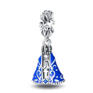 Madonna Blue Enamel Faith Priest Mary Jesus Dangle Charm Sterling Silver 925 - Picture 1 of 1