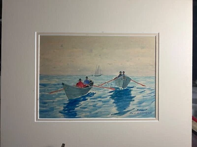 Acuarela original firmada Philip Plaistridge Keene New Hampshire Water Boats #1 Foto 1 de 4