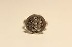  VINTAGE MEN'S SILVER COPY OF ANCIENT MACEDONIAN SEAL RING WITH HERACLES HEAD   