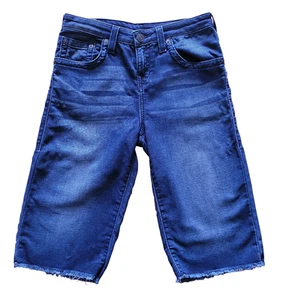 True Religion Boy's 18 Indigo Blue Geno Relaxed Slim Frayed 15" Jean Shorts - Picture 1 of 9