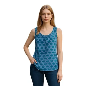 Blusa Banana Republic blu verde geometrica plissettata scollo a scoop taglia small - Foto 1 di 3