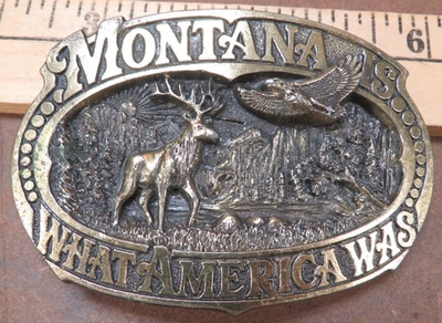 De colección Montana what America was ELK 1983 Great American Belt Buckle Co. EE. UU. Foto 1 de 3