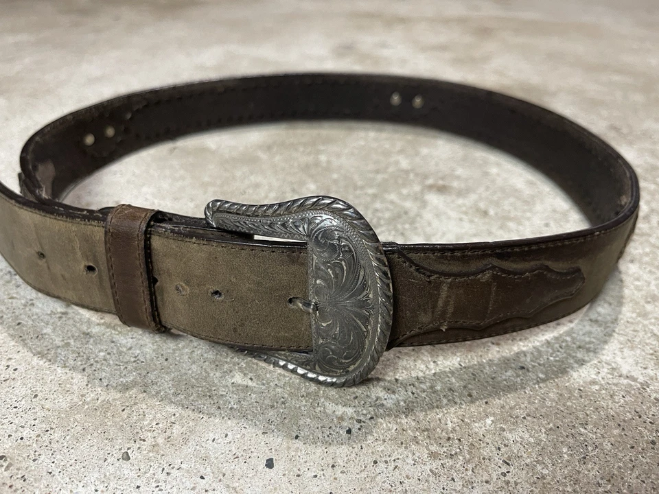 Cinturón hebilla vintage hecho en EE. UU. TOOLED 36 MARRÓN OCCIDENTAL cuero cónico RANGER Foto 1 de 4