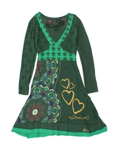 Vestido DESIGUAL para mujer línea A UK 6 XS verde floral algodón SM14 - Imagen 1 de 4