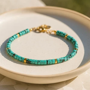 Natural Turquoise Bracelet Tube Beaded Women Jewelry December Birthstone Gifts - Picture 1 of 7