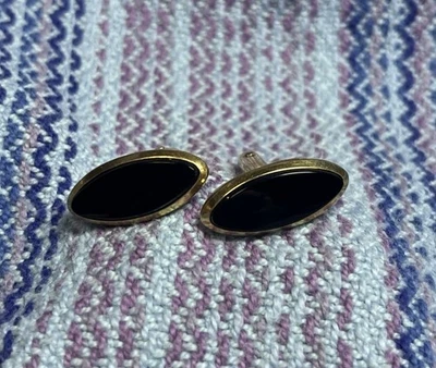 Gemelos vintage SWANK 10K rellenos de oro amarillo esmalte negro ovalados para hombre Foto 1 de 4