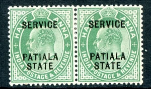 India Británica 1903 Patiala Oficial KEVII 1/2a Verde Scott #O24 Par Como Nuevo N799 - Imagen 1 de 6