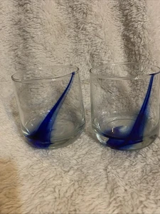 2er Set Blue Ribbon Twist 4" Rock Glas Niedrige Kugel Cocktailbar Kobalt 13,2 Oz. - Bild 1 von 4