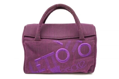 GIANNI VERSACE Vintage Tote Hand Bag Embroidered Logo Canvas Purple 3663h - Image 1 of 4