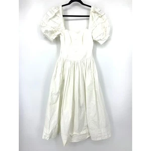 VTG Laura Ashley Midi Dress Womens Sz 10 White Puff Sleeve Sweetheart Neckline - Picture 1 of 6