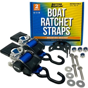 Stainless Steel Retractable Ratchet Straps, Heavy Duty Set, 2 Inch x 43 Inch,... - Picture 1 of 7