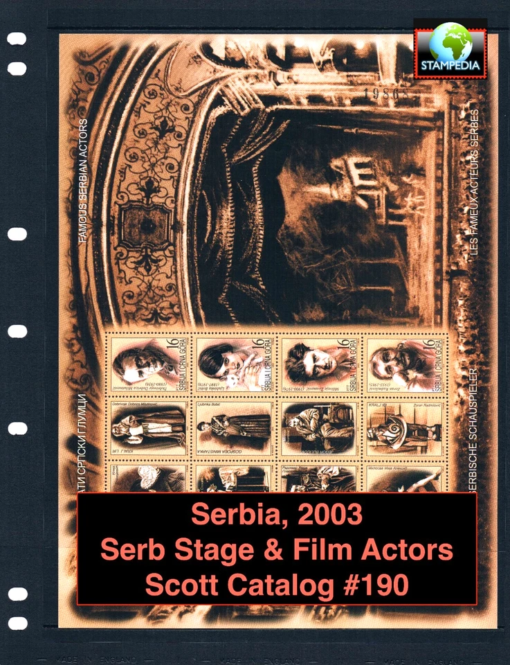 Valor Scott de $6,50 - Serbia Stars of Stage & Screen 2003 s/s CV MNH NH UMM Foto 1 de 4