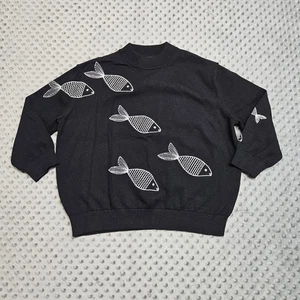 Damenpullover mit Rundhalsausschnitt schwarz mit Fischstickerei und Biesen XS - Bild 1 von 9
