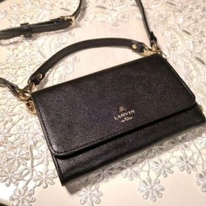 LANVIN en Bleu Black Mini Shoulder Bag 5.9 inch Used From Japan - Picture 1 of 4