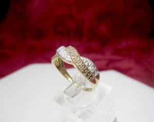 14K MULTI TONE GOLD W/CHAMPAGNE & CLEAR DIAMONDS CURVED BAND RING SIZE 8.25 - Picture 1 of 11