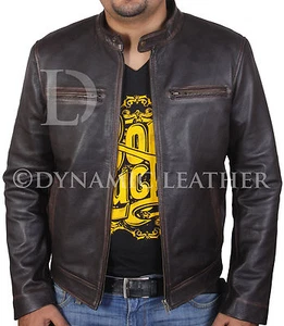 Contraband Mark Wahlberg's Mens Slim Fit Distressed REAL Leather Jacket - Picture 1 of 5