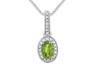 Rylos 14k White Gold Necklace Peridot & Diamond 6X4MM Gemstone August - Picture 1 of 3
