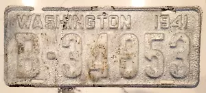 1941 WASHINGTON State License Plate -- B-34853 -- vintage embossed steel '41 WA - Picture 1 of 5
