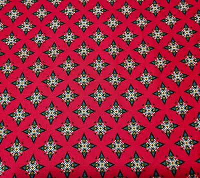 Laredo BTY Quilting Treasures Turquoise Green Black  White Medallion on Deep Red - Image 1 of 4