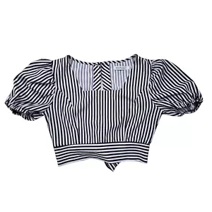 MONALI Crop Top Womens S/M Stripped Retro Cottagecore Peasant Square Neck Casual - Picture 1 of 10