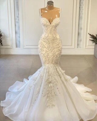 Luxury Mermaid African Wedding Dresses Beaded Applique Sexy Lace Bridal Gowns - Image 1 of 4