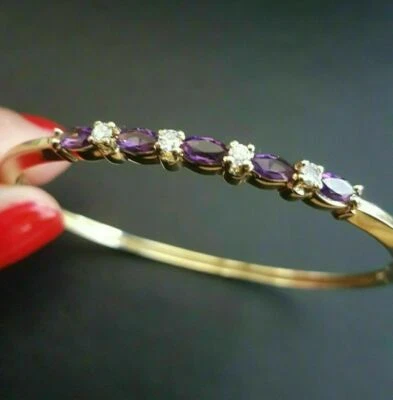 5.20Ct Oval Cut Simulated Purple Amethyst Bangle Bracelet 925 Silver Gold Plated - Image 1 of 4