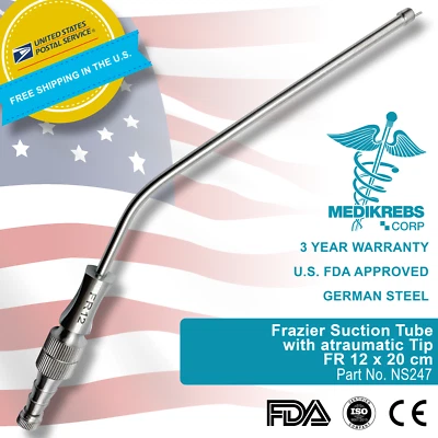 MEDIKREBS Frazier Suction Tube with atraumatic Tip FR 12 x 20 cm Surgical Instruments