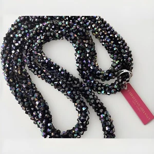 Christian Siriano Iridescent Black Bead Rope Necklace long length/double up glam - Picture 1 of 5
